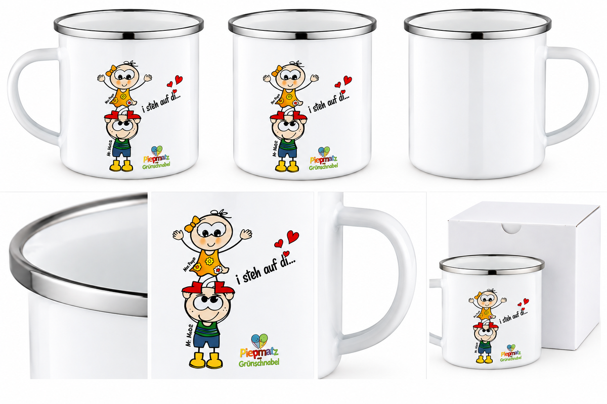 Ein besonderes Geschenk für viele Anlässe! – „I steh auf di“ Emaille Tasse