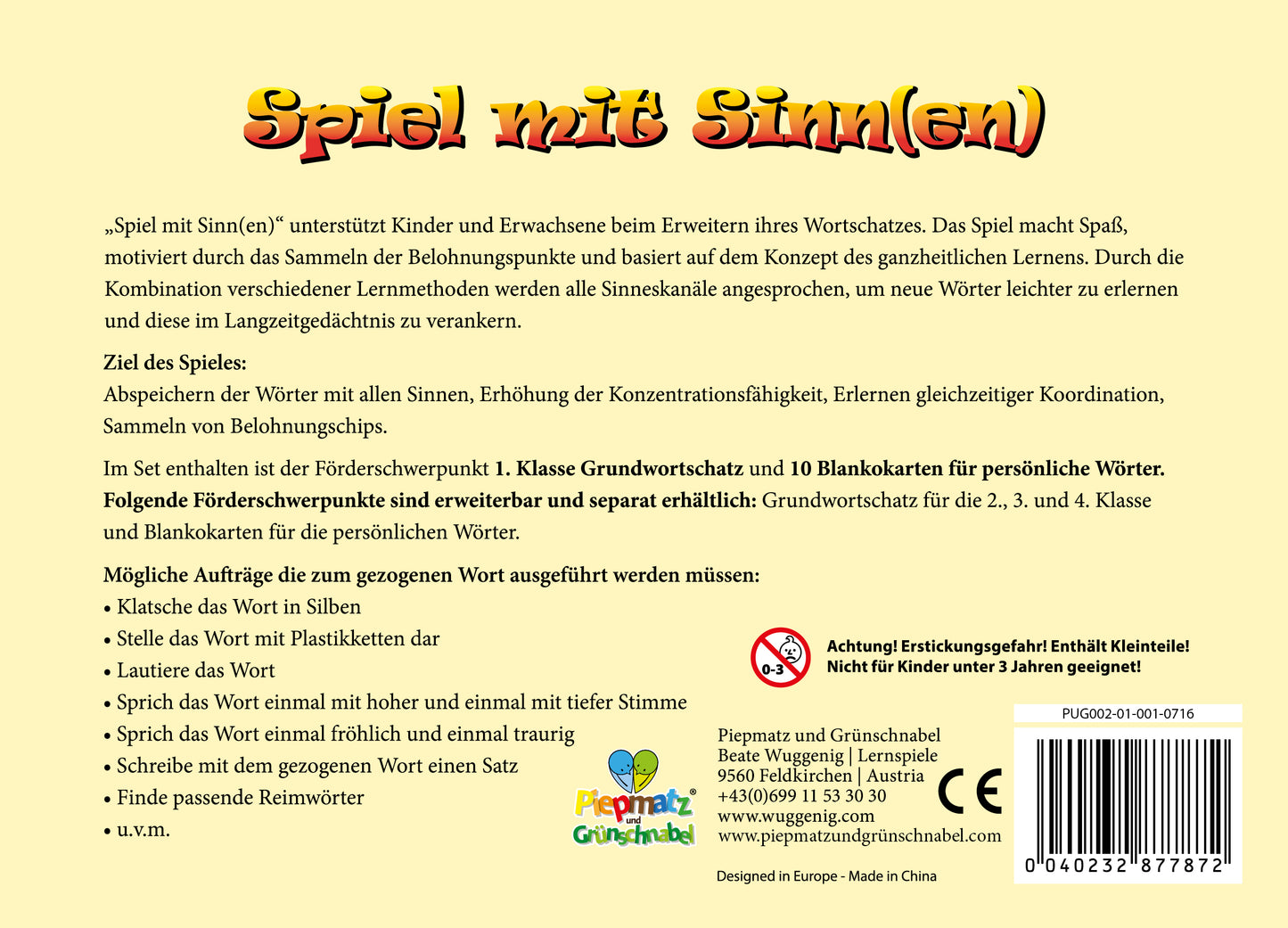 Worterarbeitung - Ganzheitliches Lernen- Spiel mit Sinn(en) -Basisspiel - piepmatzundgrünschnabel