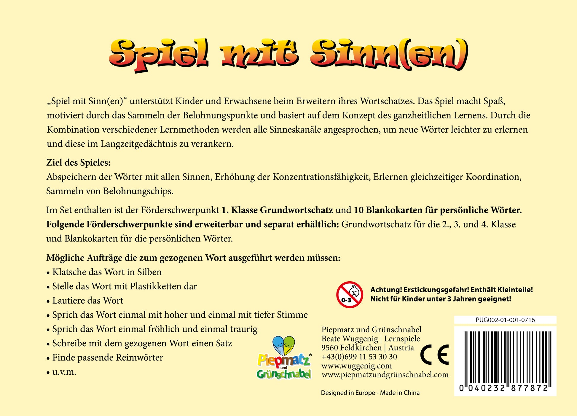 Worterarbeitung - Ganzheitliches Lernen- Spiel mit Sinn(en) -Basisspiel - piepmatzundgrünschnabel
